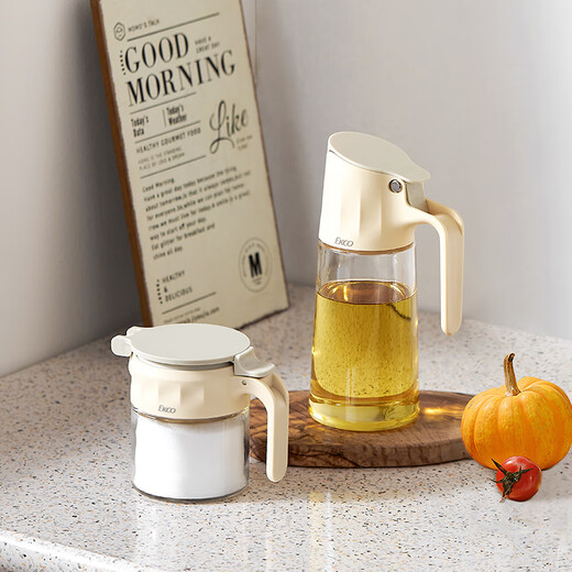 Corning 3-piece kitchen storage condiment utensil set, self-opening oil jug and condiment jars, 1 oil jug + 2 condiment jars