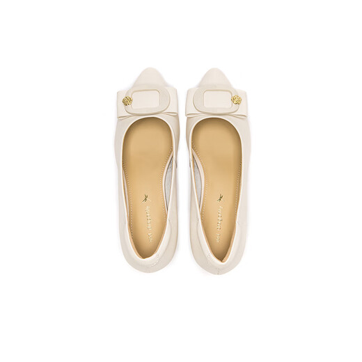 
Red Dragonfly Leap Moon Shoes High Heels 25 Spring Thick Heels Women's Shoes Pointed toe Workplace Small Leather Shoes Single Shoes WLB15124 Beige White 37