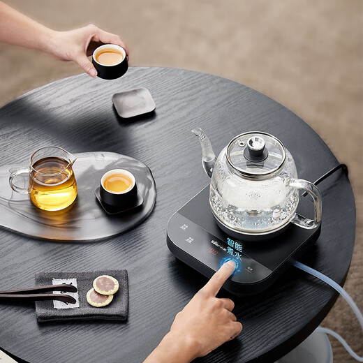Bear fully automatic water supply electric kettle glass water boiler tea table special integrated tea table coffee table insulation tea set pumping electric tea stove thickened glass 0.8L 316L stainless steel heating plate ZCQ-K08E1