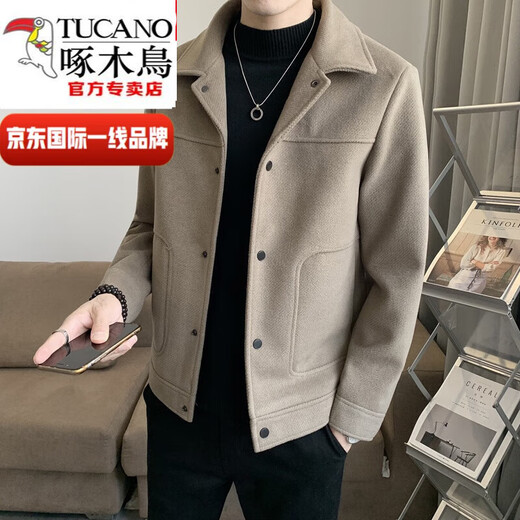Woodpecker (Tucano) Herrenjacke Frühling und Herbst koreanischer Stil Trendy Slim Casual Tweed Herren Kurzer Tweedjacke Herren verdickte braune S
