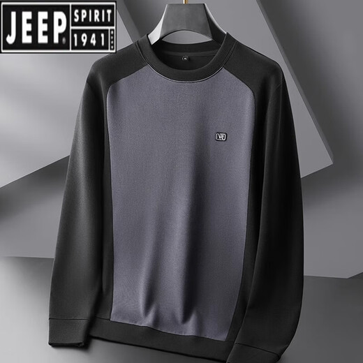 Jeep Spirit Spring und Herbst Runde Hals Langarm T-Shirt Herren Plus Fett Plus-Größe bedrucktes Sweatshirt Fett lose Baumwollbasis-Hemd Top 9855 Schwarz plus Samt XL (120-140jin [Jin gleich 0,5 kg]))