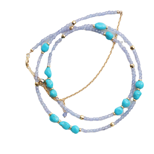 Li Shen Awajewelry natural tanzanite Arizona Sleeping Beauty turquoise gold-plated flash cut bead slender necklace known to be non-returnable and non-exchangeable