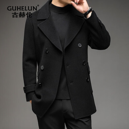 Gu Helun woolen coat for men's mid-length autumn and winter new men's double-sided wool coat for middle-aged and young fashionable casual jacket for men's tea camel XXL