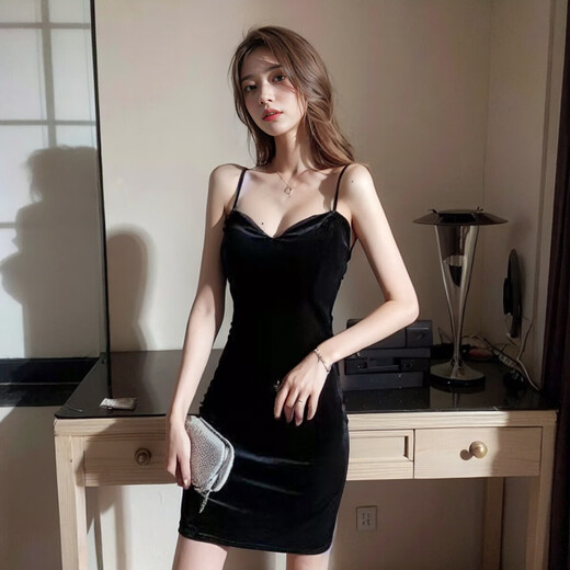 蝶霓斯夜店法式纯欲风性感丝绒低胸吊带连衣裙女春夏新款气质修身包臀短 A9067酒红色(撤柜捡漏，辣妹不撞 XL 【118至130斤】