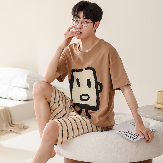 Fuxinkang-Paar Pyjamas Pure Cotton Shorts Shorts für Sommer Männer und Frauen Süßes und niedlicher Cartoon Großgröße kann außerhalb von Heimbekleidungsanzug AM-686 XL getragen werden-Frauen [High 165-170-Gewicht 120-140]
