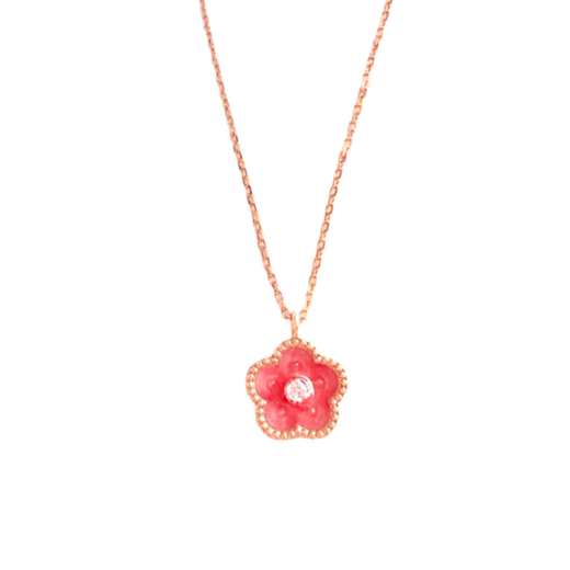 Youshu 18K gold pink peach blossom necklace for women, light luxury sterling silver gold-plated sweet cherry blossom clavicle chain four-leaf clover trendy pink peach blossom necklace