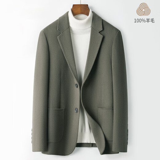 DK Brand Herren-Kleidung 100% reine Wollanzugjacke für Herren doppelseitig Tweed Coat Kurzer Herbst- und Winterstil lässig und vielseitig Mida Green M.