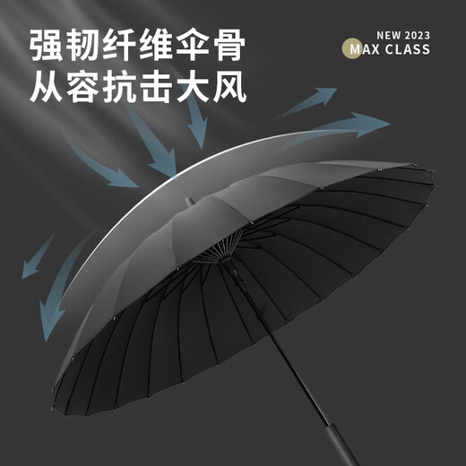 24-bone long-handled umbrella for men, large, automatic reinforcement, heavy rain, extra large black straight umbrella for men, rain or shine, straight handle, extra large, classic black (one-piece button), 24-bone bullet