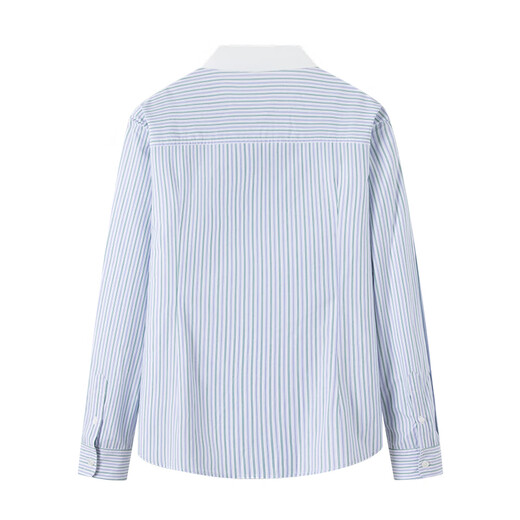Navigare Italian small sailboat contrast collar shirt for women in spring and autumn versatile striped shirt commuting slimming shirt top white with blue pattern M