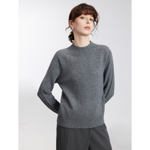 ELLE 100% sheep wool turtleneck sweater for women 2025 autumn and winter new base warm inner wool sweater light gray (half turtleneck upgraded version) XL