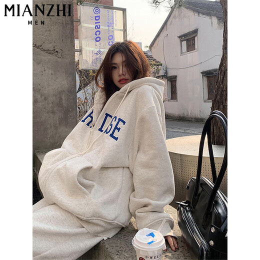 棉致重磅连帽卫衣女春秋冬季新款美式宽松韩版加绒山东即墨开衫外套 844深灰色【常规高品质31.5】 M 90-100斤