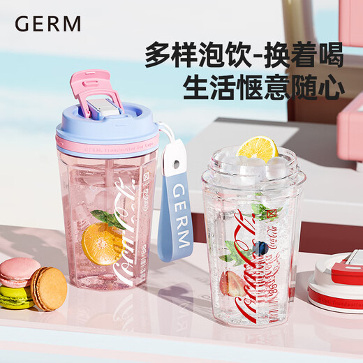 Germ Coca-Cola Coffee Tasse Frauen hoher Wert Plastikwasser Tasse Stroh Doppelschluck Casual Cup 680ml Pink Blau