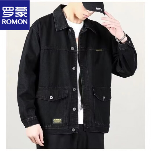 罗蒙（ROMON）水洗牛仔夹克外套男士大码宽松显瘦潮流高端浅色休闲上衣服春秋款 Y848蓝色牛仔夹克 XL 【130-145斤】