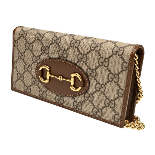 Gucci (GUCCI) women's bag 1955 series white leather spliced presbyopia canvas classic horseshoe buckle flip chain wallet 621892 92TCG 8563 ebony color