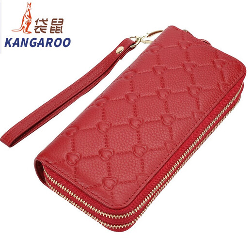 Billetera para mujeres de cuero canguro 2025 nueva moda larga doble cremallera billetera de doble capa buque insignia de embrague de gran capacidad-heart negro amor