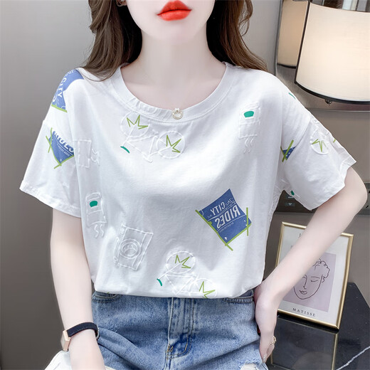 ZHIDOUDOU女士短袖女时尚一点夏装新款百搭宽松印花设计体恤时尚洋气上 5012#粉色字母 S  适合80-99斤