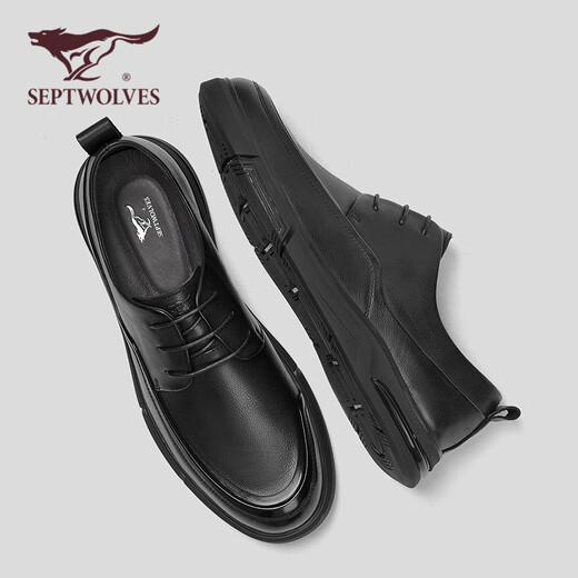 Seven Wolves official men's toe layer cowhide leather shoes men's casual shoes business workplace formal shoes men's black 40