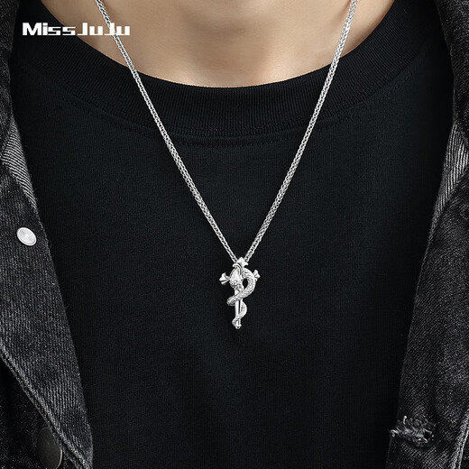 Miss JuJu pt950 platinum snake scepter pendant men's fine platinum cross pendant exquisite carving craftsmanship pre-sale pendant 6.1-6.3 grams + delivery silver chain
