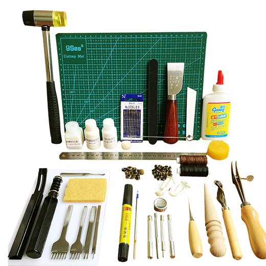 Ao Yan Lai Leather DIY handmade leather goods hand sewing set leather basic tools for making bags by yourself, punching and cutting wax thread, set one, free 200 grams of shredded leather