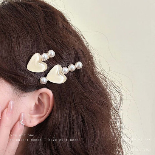 Suyi embroidery sweet mermaid bubble love pearl hairpin female side bangs hairpin cute one-word hairpin apricot pearl love clip