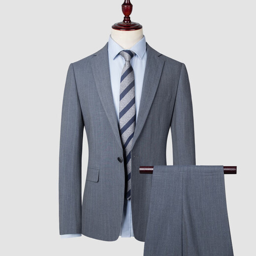 SHANSHAN light luxury brand 2025 new men's suit suit two-piece business casual wedding groomsmen dress blue gray stripes XL 180/50