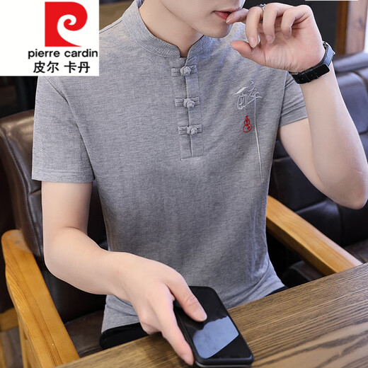 Pierre Cardin Summer Sticked Stand-Collar-T-Shirt für Männer kurzärmeliger Retro-Tang-Anzug Chinesischer Stil für Männer im chinesischen Stil von Männern.