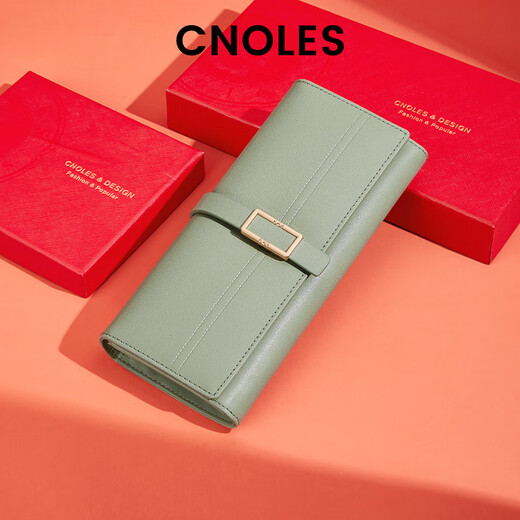 CNOLES蔻一钱包女士2025新款真皮零钱包长款女士钱包多卡位手拿包 浅绿Light Green