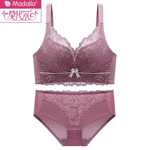 Modal four-breasted comfortable underwear without rims, small breasts, push-up and auxiliary breasts, anti-sagging bra, lace bra set, blue set, 80A 36B through cup