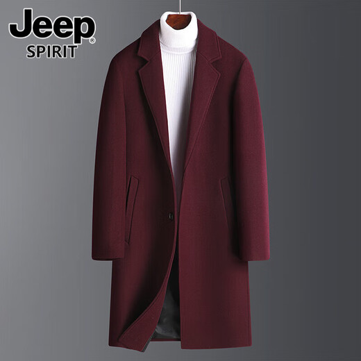 
JEEP SPIRIT Jeep Middle-aged Men's Woolen Coat Men's Mid-Length Slim Trench Coat Winter Thickened Tweed Fashion Men's Jacket Gray (40% Woolen) L