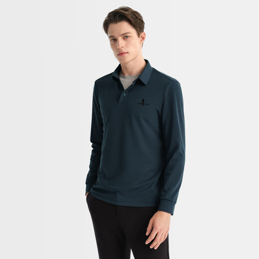 Biyinlefen lightweight technical fabric, autumn style men's comfortable, skin-friendly, soft, elastic and easy-care long-sleeved POLO shirt 95 deep lake blue L