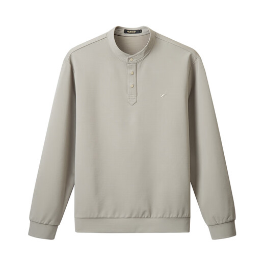 Qian Zhihe New Chinese Henry Collar Sweatshirt Men's 2025 Spring New Business Casual Long Sleeve Top Men's Spring and Autumn Bottoming Shirt 02A Khaki 2XL