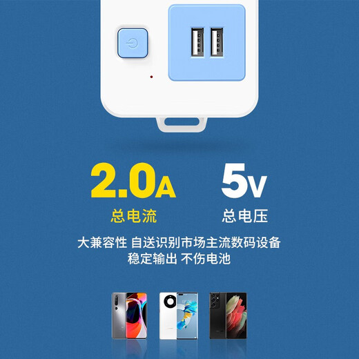 多功能插座延长线带分控开关USB插排长线一转多插线板无线电源转换器多孔位拖接线板霸牛 WY：二位分控开关 0.8米