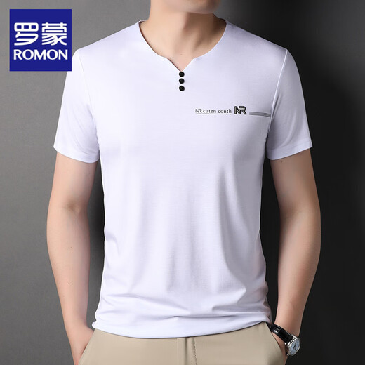 Romon Light Luxury High-End-Eis Silk-Kurzärärt-T-Shirt für Männer V-Ausschnitt Sommer Solid Color Cool halbärmelig T-Shirt Top Herren Kleidung 6998 Grau [hohe Qualität] XL 175 suggeriert 140-160jin [Jin gleich 0,5 kg]