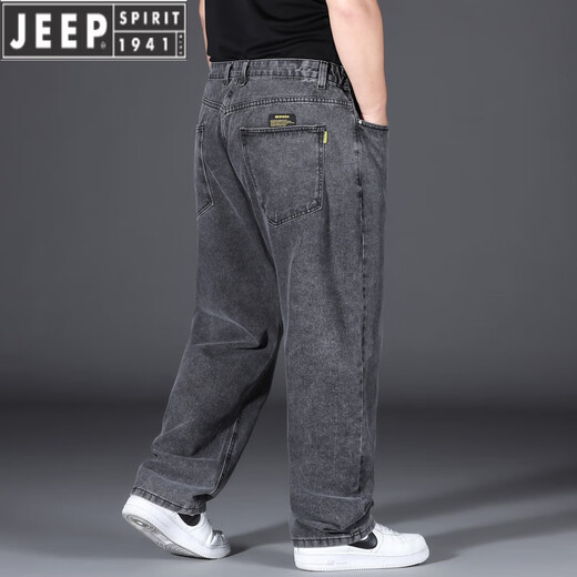 JEEP SPIRIT春秋款特大码牛仔裤男加肥加大运动裤宽松直筒肥佬男春秋长裤子潮 烟灰色9904款 30 (腰围2尺3)110-120斤