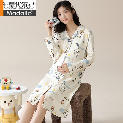 MODAL PRANDERSIONEN Women Pyjamas für den Geburtsrock mit Brustpolster Nachthemd im Frühling und Herbst reine Baumwolle vor und nach dem Geburtsgeburt stillt langärmelige Kleider 11991 m