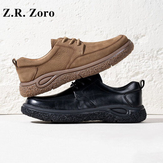 Z.R.Zoro品牌男鞋真皮休闲皮鞋男春季新款马丁靴男包头复古时尚休闲鞋子男 卡其 39