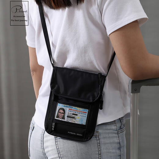 Potravel.Design Crossbody Passport Bag Rfid Antir-theft Bolsa de almacenamiento de almacenamiento Caso de protección de cuello Tarjeta de teléfono móvil Billetera Negro