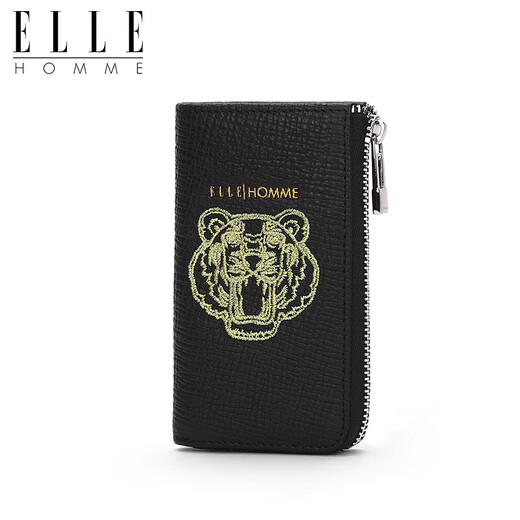 ELLE HOMME first-layer cowhide multifunctional key bag for men and women genuine leather coin purse large capacity car key bag New Year gift black front logo