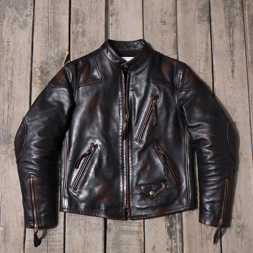 JEEP SPIRIT horsehide motorcycle leather jacket washed and aged Tom Hardy classic stand collar retro men's leather jacket men's coat men horsehide heavy color rubbing M