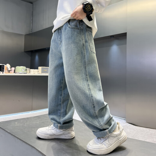 Pantalon de ThinkPire Boys's Gin Children's Jeans Pantalon pour enfants 2025 Été de taille moyenne pantalon décontracté pour enfants de taille moyenne 9-14 ans 25k801 Style d'été 150 taille recommandée 145 cm