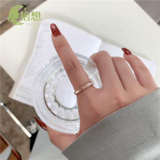 Shixiang Light Luxury Ring Exquisite and High-end Large Size Women's Fat MM Micro-Inlaid Pink Shell European and American Fat People's Thick Finger Index Finger Ring Gold Color Pink Shell Model US Size 9