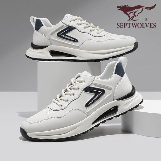 Sept Wolves Chaussures masculines pour les chaussures décontractées en cuir d'été pour des baskets de haute hauteur à semelle épaisse pour hommes à la mode et polyvalentes chaussures de voyage respirantes blanc / bleu 1049 41