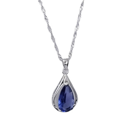 Hunter Retro style 925946 sterling silver pendant drop-shaped tanzanite blue zircon necklace water wave chain for women single pendant