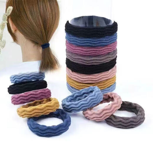 Likashi High Elasticity Hair Tie Women's Hair Rubber Band Headband Thickened Durable No Harm Hair Seamless Wood Hairpin Style Rubber Band TZS-1 Wavy Black Bag of 10