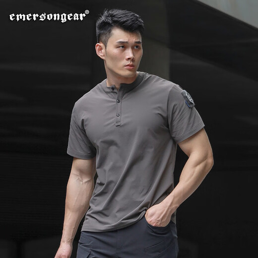 Emerson Rock Bird POLO shirt men's retro Henry collar T-shirt casual fitness cool antibacterial sweat-wicking short-sleeved tough guy KH Khaki M