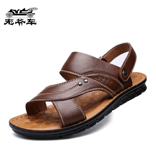 Marca clásica de automóvil (Wecker) 2025 nuevas sandalias para hombres zapatos de playa de cuero genuino para hombres zapatillas para hombres casuales zapatillas de moda 12129 marrón 37
