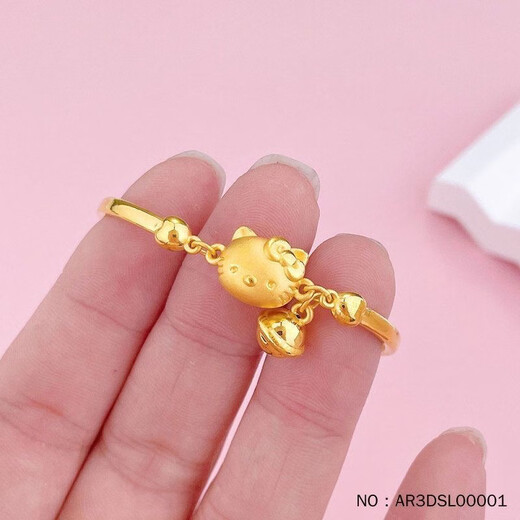 NXO gold 999 Hello Kitty bracelet gold KT cat bell bracelet bracelet adjustable half bracelet for girlfriend gold-plated gift box packaging