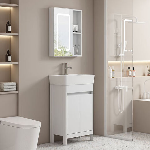 XMSJ Aluminium personnalisé Petit appartement Armoire de salle de bain Planchers Cerramic Basin intégré Balcon Balcon Balcon Basin Basin Porte blanche Porte blanche 4837-Send