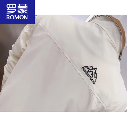 ROMON 2025 new spring and autumn men's jacket stand collar zipper trend Korean style early spring jacket slim and versatile off-white single piece jacket 2XL suitable for 135-145Jin Jin equals 0.5 kg