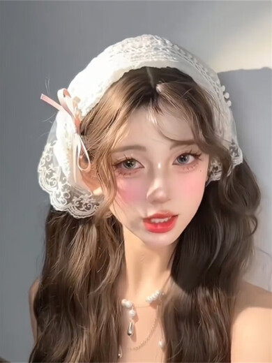 Jiang Jinyue écharpe bandeau de bord de mer triangulaire style pastoral français femmes Baotou mode été soie SN9853 écharpe triangulaire en dentelle blanc cassé